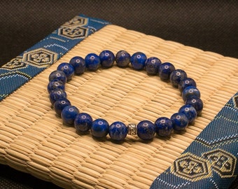 handmade lapis lazuli pearl bracelet in natural pearls, genuine semi precious stones, lapis lazuli from Afghanistan