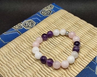 bracelet hyperactivité en améthyste, pierre de lune et quartz rose