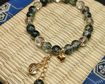 bracelet en quartz fantôme vert, bracelet quartz fantôme et cristal de roche