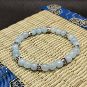 handgemaakte aquamarijn armband in 6mm natuurlijke kralen, zeeziekte armband, zeeziekte steen
