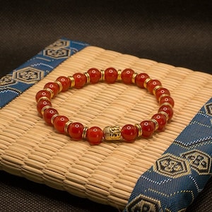 Handmade red carnelian bracelet in 8mm natural beads, genuine semi-precious stones, men, women