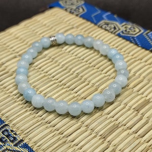 handmade aquamarine bracelet in 8mm natural pearls, genuine semi-precious stones, men, women