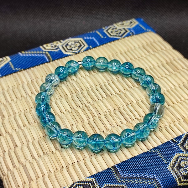 Bracelet topaze bleue, perles 8 mm
