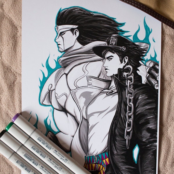 Dibujo Jotaro Kujo (Jojo) and Star Platinum - Lámina Print