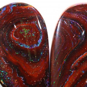 Electric Colours Natural Australian Polished Yowah Boulder Opal Cabochon Stone Pair DO-102