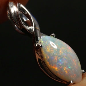 14k White Gold Australian Coober Pedy White Opal Polished Pendant GJ-16