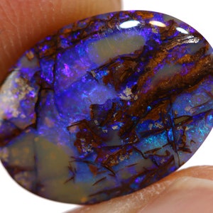 Fiery Gem Natural Australian Koroit Boulder Opal Wood Fossil Polished Ring Pendant Cabochon Stone AOH-1971