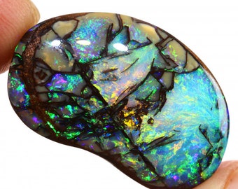 Natural Collectors Rare Gem Grade Boulder Opal Wood Polished Pendant Ring Cabochon AOH-2187
