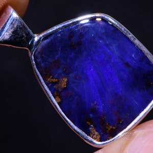 Deep Ocean Blue Australian Natural Solid Boulder Opal Polished Silver Pendant AOH-1554