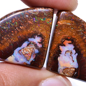 Matching Pair Australian Opal Polished Koroit Boulder Opal Pair Cabochon Gemstone AOH-1363