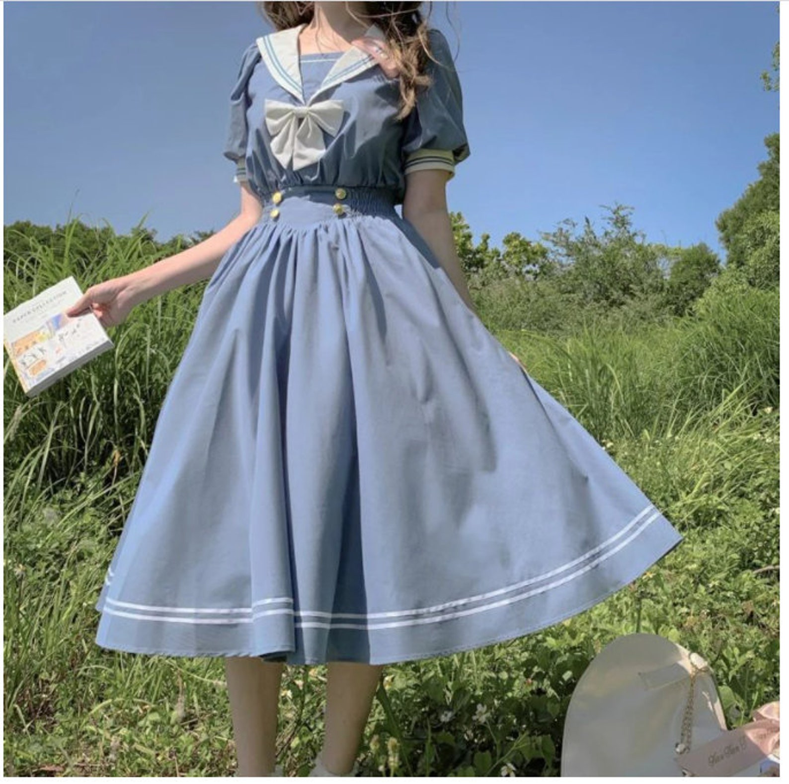 Harajuku Sailor Collar Navy Dress Japanese Lolita Sweet Etsy