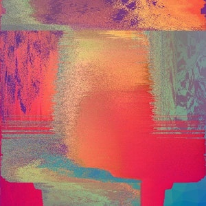 May include: Abstract digital artwork featuring a blend of red, orange, purple, blue, and green hues. The colours are layered and blended to create a distinctive and dynamic effect.