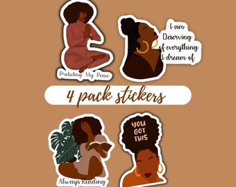 4 Pack sticker , Well read black girls , Waterproof stickers, Bookworm, Kindle Sticker , Affirmation Sticker , Black girl Sticker