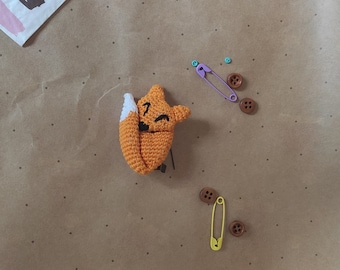 Sleeping fox brooch- crochet brooch