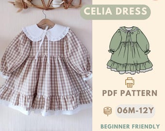 Schnittmuster Kleinkind, Rüschenkleid, Baby Schnittmuster, anfängerfreundlich (PDF, 6 M-12Y, Bonus Schürze Pattern