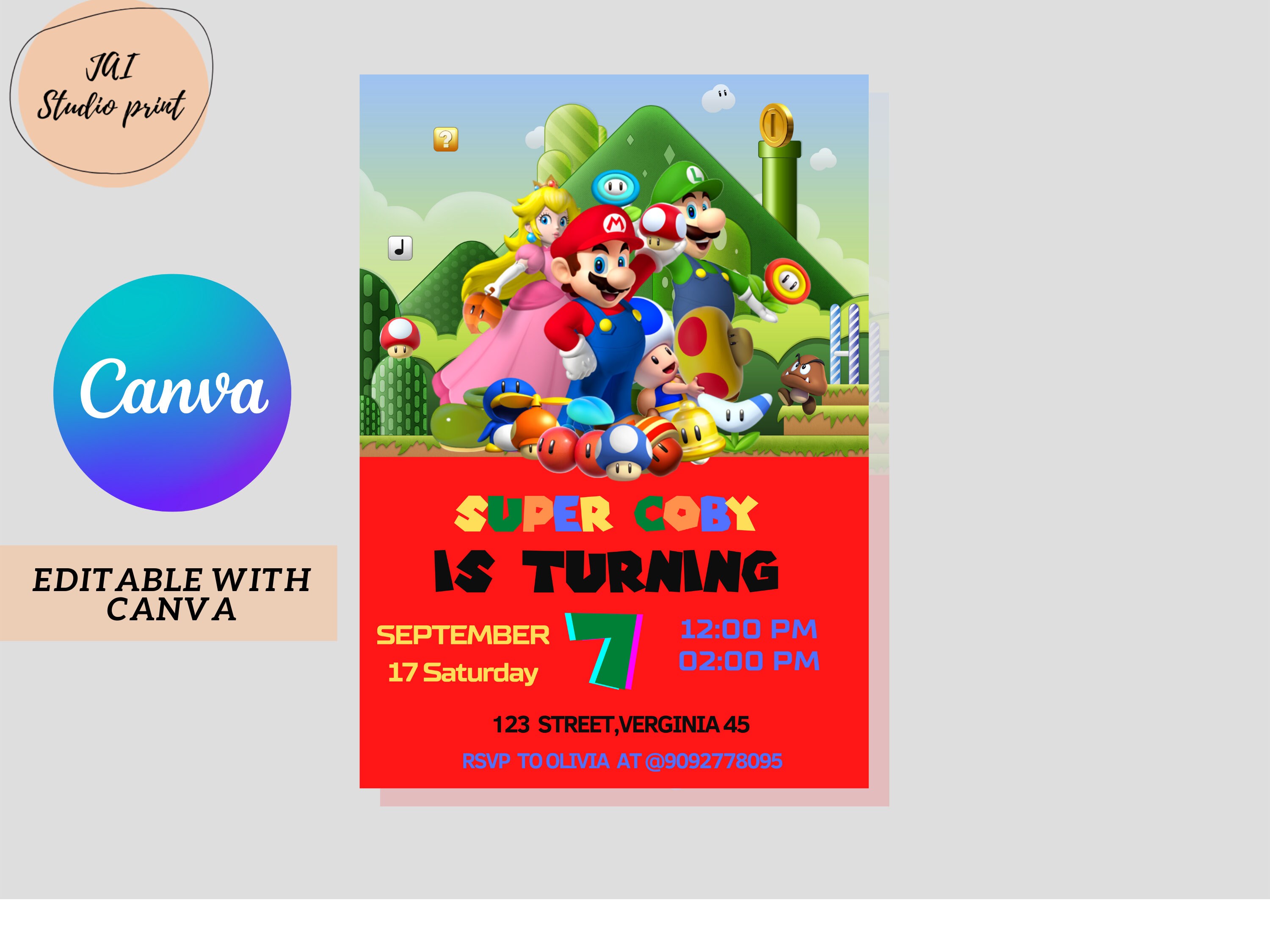 Editable super mario birthday invitation template printable etsy israel