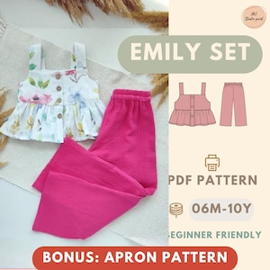 子供用トップスとパンツの裁縫パターンPDF、初心者向け幼児服のパターン、簡単なDIY子供服のパターン、子供用トップスとパンツのパターン