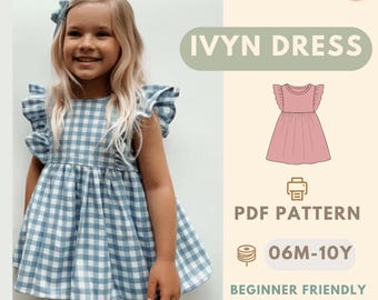 Patrón de costura para vestido de verano, patrón para niños, patrón para principiantes, patrón de costura para vestido de verano con volantes.