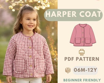 Patrón de costura de chaqueta para niños, Patrón de chaqueta, Patrón para niños, Patrón en PDF, Patrón para principiantes, Patrón de costura para niños pequeños, Patrón de chaqueta para niños