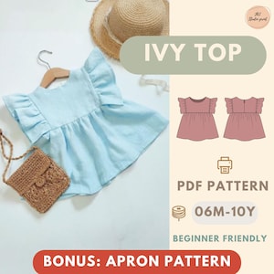 Toppsömnadsmönster för barn, sommartoppmönster, barnmönster, flickmönster, nybörjarmönster, symönster småbarn, PDF enkelt mönster