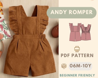 Patrón de costura de mameluco para niños en PDF, patrón de atuendo para principiantes, ropa fácil de hacer para niños, patrón de costura de mameluco de otoño en PDF para niños pequeños