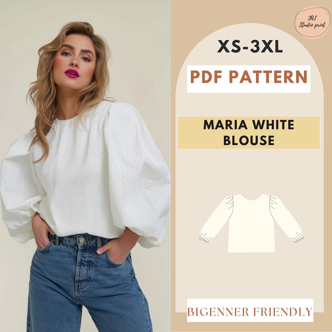 Puffed Sleeve Peplum Tie Top Pattern | PDF Sewing Pattern for Women’s ...