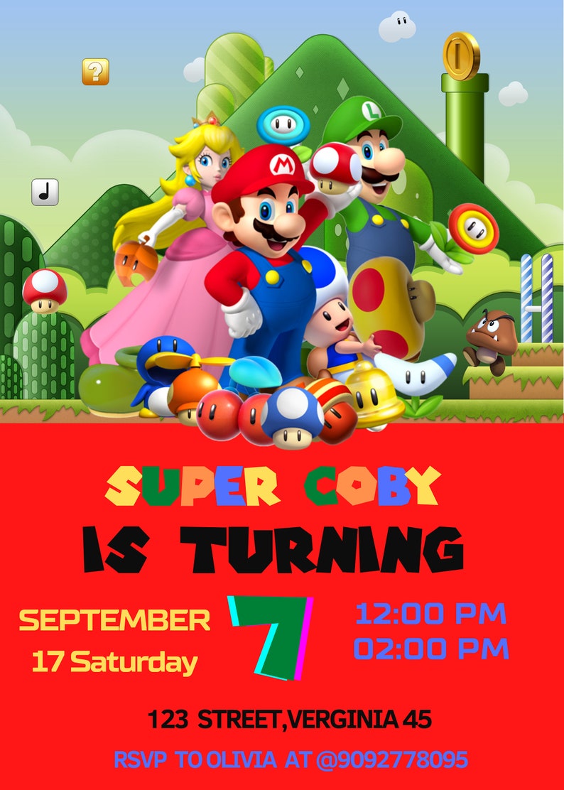 Editable Super Mario Birthday Invitation Template Printable - Etsy