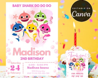 baby shark Birthday invitation, girl baby shark invitation , pink baby shark birthday Template, baby shark, 2nd birthday invitation