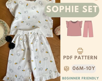 Patrón de costura de top y pantalones para niños en PDF, patrón de ropa para niños pequeños fácil de usar para principiantes, patrón de atuendo para niños DIY, patrón de top y pantalones para niños