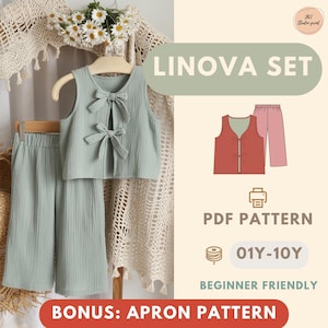 Padrão de costura para blusa e calça infantil em PDF, padrão de roupa para bebês iniciantes, padrão de roupa infantil fácil de fazer você mesmo, padrão de blusa e calça para criança