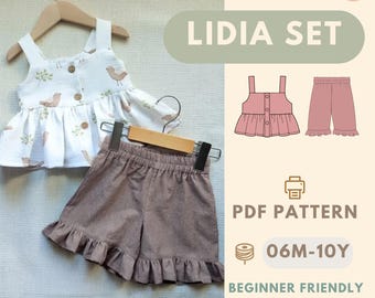 Patrón de costura de top y short para niños en PDF, patrón de ropa para niños pequeños fácil de usar para principiantes, patrón de atuendo para niños DIY fácil, patrón de top y short para niños
