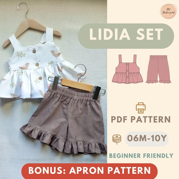 Naaipatroon kindertop en kort pdf, patroon voor beginnersvriendelijk peuterkledingpatroon Eenvoudig zelf te maken kinderoutfitpatroon Top en kort patroon voor kinderen