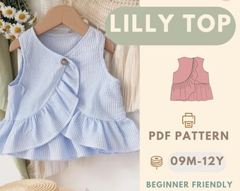 lilly Kids Summer Top Sewing Pattern, Toddler Girl, Beginner Friendly (PDF Pattern)