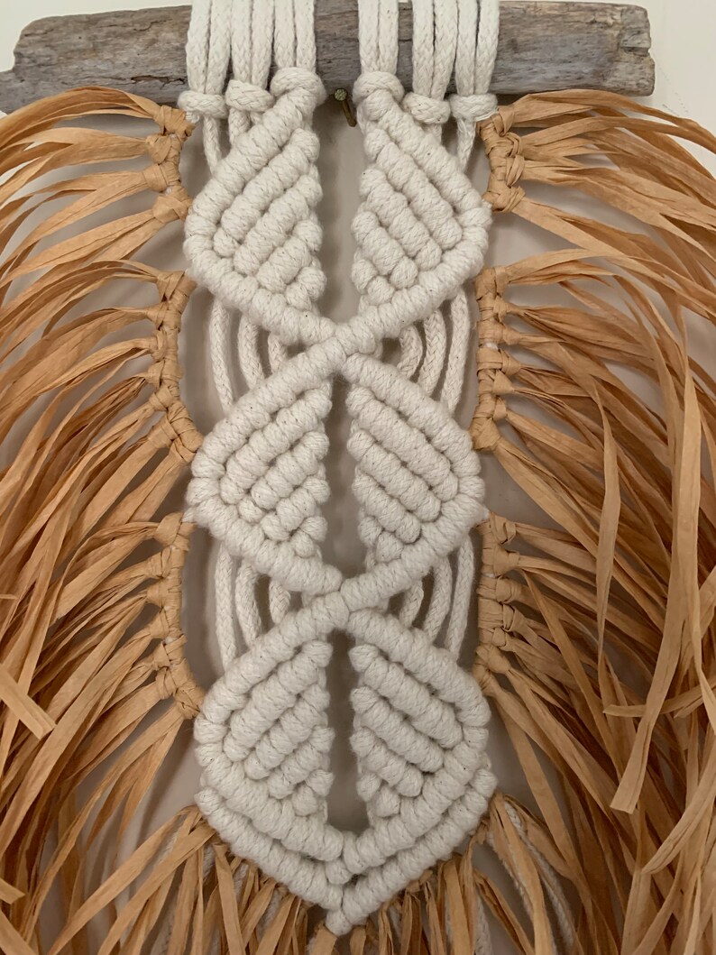 Bohemian Macrame Wall Hanging: Raffia & Recycled Cotton, Driftwood ...