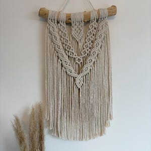 Boho Macrame Wall Hanging with Natural Driftwood – Rustic Cotton Tapestry