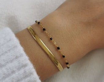 Bracelet double chaîne dorée acier inoxydable • Idée cadeau de Noël • Bijoux femmes • Bracelet double rang • Jewellery Handmade • Miami