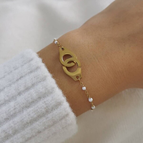 Bracelet chaîne dorée acier inoxydable • Idée cadeau de Noël • Bijoux femmes • Bracelet Handmade • Jewellery • Modèle Menotte