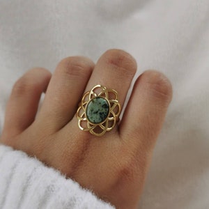 Adjustable stainless steel ring • Adjustable • Christmas gift idea • Women's jewelry • Stone ring • Anouck, Green, black, pink, blue