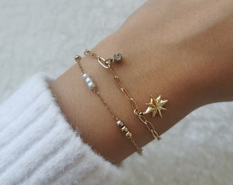 Bracelet double chaîne dorée acier inoxydable • Idée cadeau de Noël • Bijoux femmes • Bracelet Handmade • Jewellery • Modèle Sweet