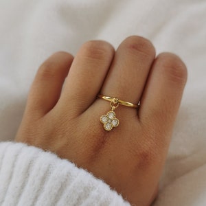 Adjustable stainless steel ring, adjustable • Christmas gift idea • Women's jewelry • Charm pendant ring • Golden Nina model