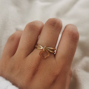 Adjustable stainless steel ring, adjustable • Christmas gift idea • Women's jewelry • Charm pendant ring • Gold or silver clover model
