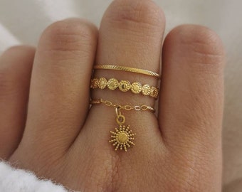 Verstelbare roestvrijstalen ring • Kerstcadeau-idee • Damessieraden • Bedelhangerring • Goud of zilver Sunrise-model