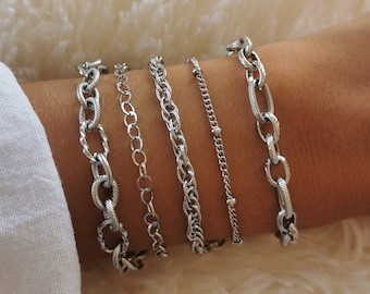 Silver stainless steel chain bracelet • Women's jewelry • Christmas gift idea • Personalized gift • Textured chain, large link, fine