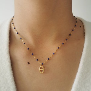 Gold stainless steel chain necklace Christmas gift idea Women's jewelry Handmade Jewelery Several colors Cyprus model Bleu électrique