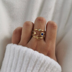 Verstelbare roestvrijstalen ring Verstelbaar Kerstcadeau-idee Damessieraden Stenen ring Model Zoé Zwart, roze, blauw/groene steen Doré & Bleu nuit