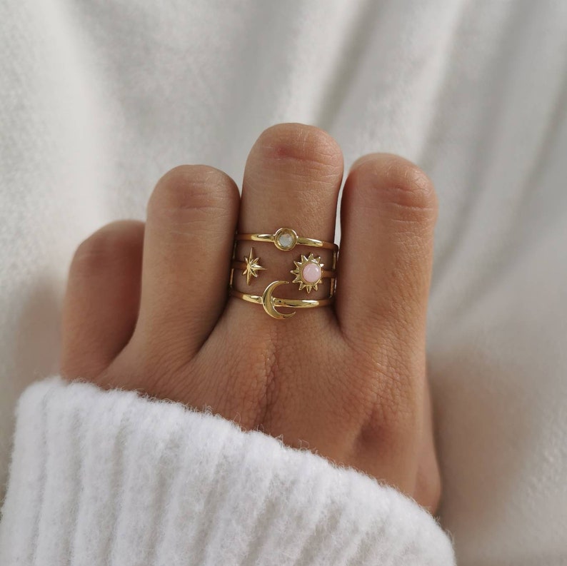 Verstelbare roestvrijstalen ring Verstelbaar Kerstcadeau-idee Damessieraden Stenen ring Model Zoé Zwart, roze, blauw/groene steen Doré & Rose