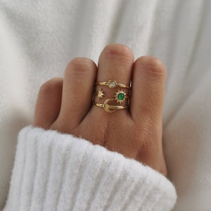 Verstelbare roestvrijstalen ring Verstelbaar Kerstcadeau-idee Damessieraden Stenen ring Model Zoé Zwart, roze, blauw/groene steen Doré & Vert