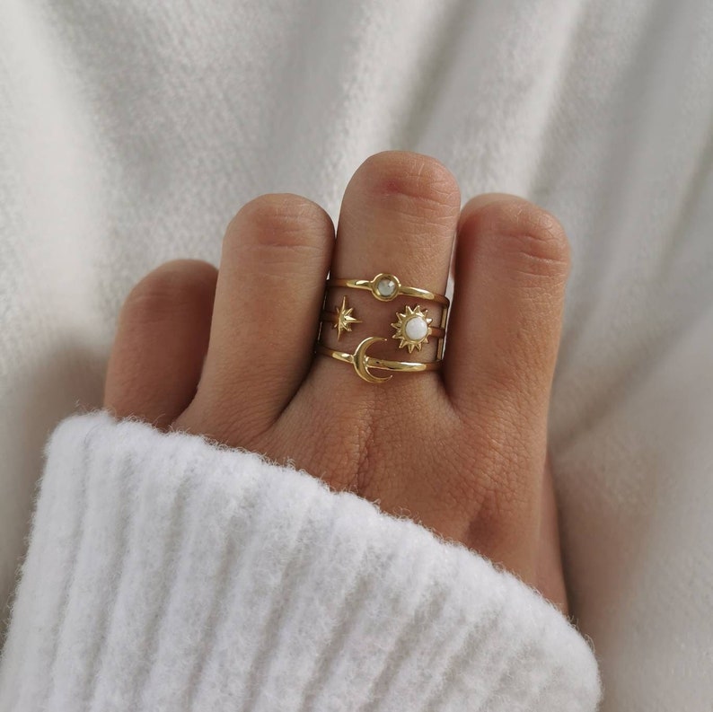 Verstelbare roestvrijstalen ring Verstelbaar Kerstcadeau-idee Damessieraden Stenen ring Model Zoé Zwart, roze, blauw/groene steen Doré & Blanc