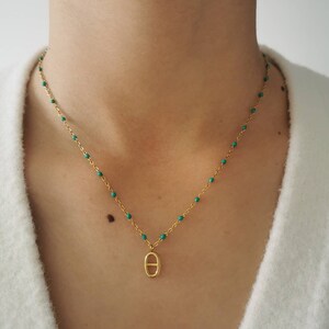 Gold stainless steel chain necklace Christmas gift idea Women's jewelry Handmade Jewelery Several colors Cyprus model Bleu/vert