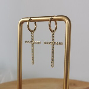 Pair of gold stainless steel earrings • Jewelery • Women's jewelry • Christmas gift idea • Earrings • Cross model